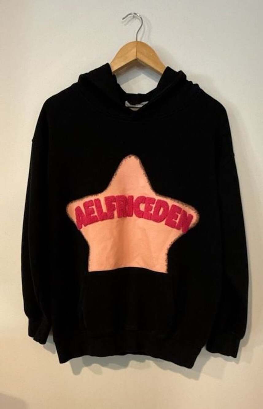 Aelfric Eden Black Pink Star Chenille Patchwork Hoodie Sweatshirt